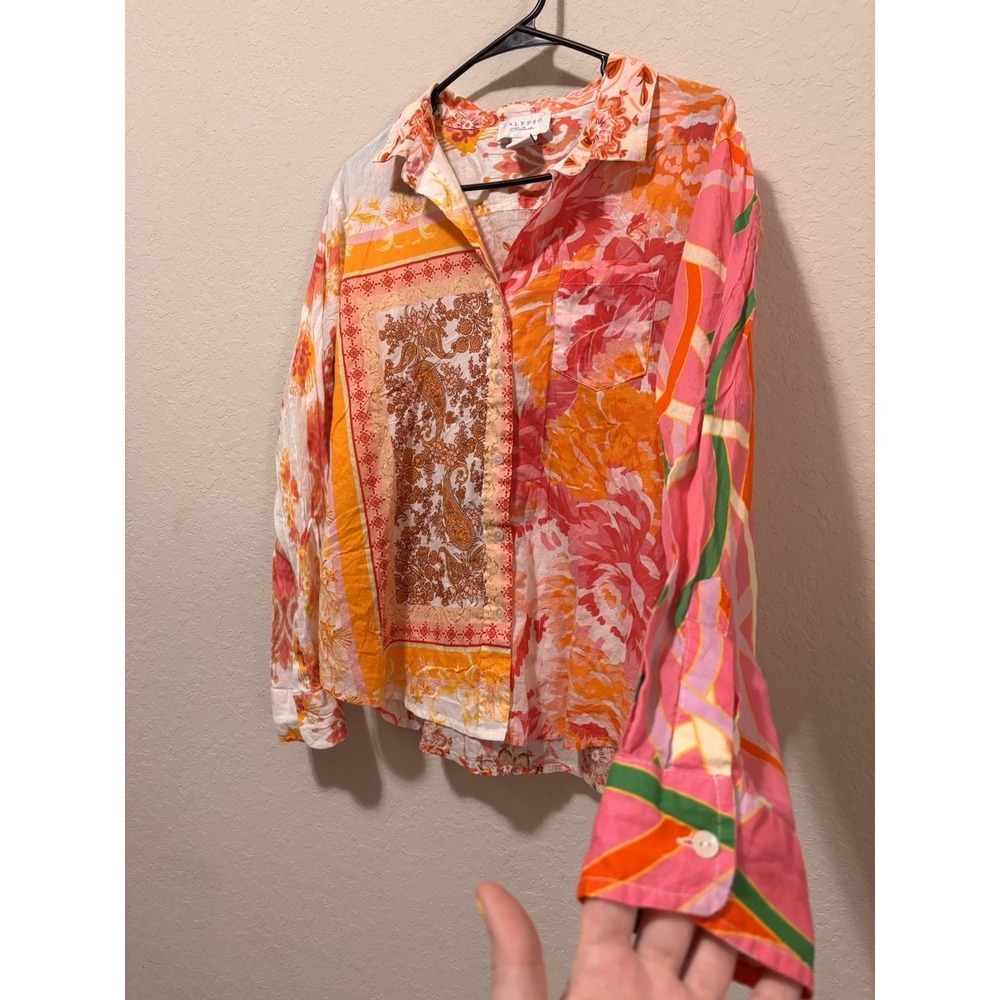 Calypso St. Barth Pink & Orange Floral Button-Up Blouse - Picture 4 of 16